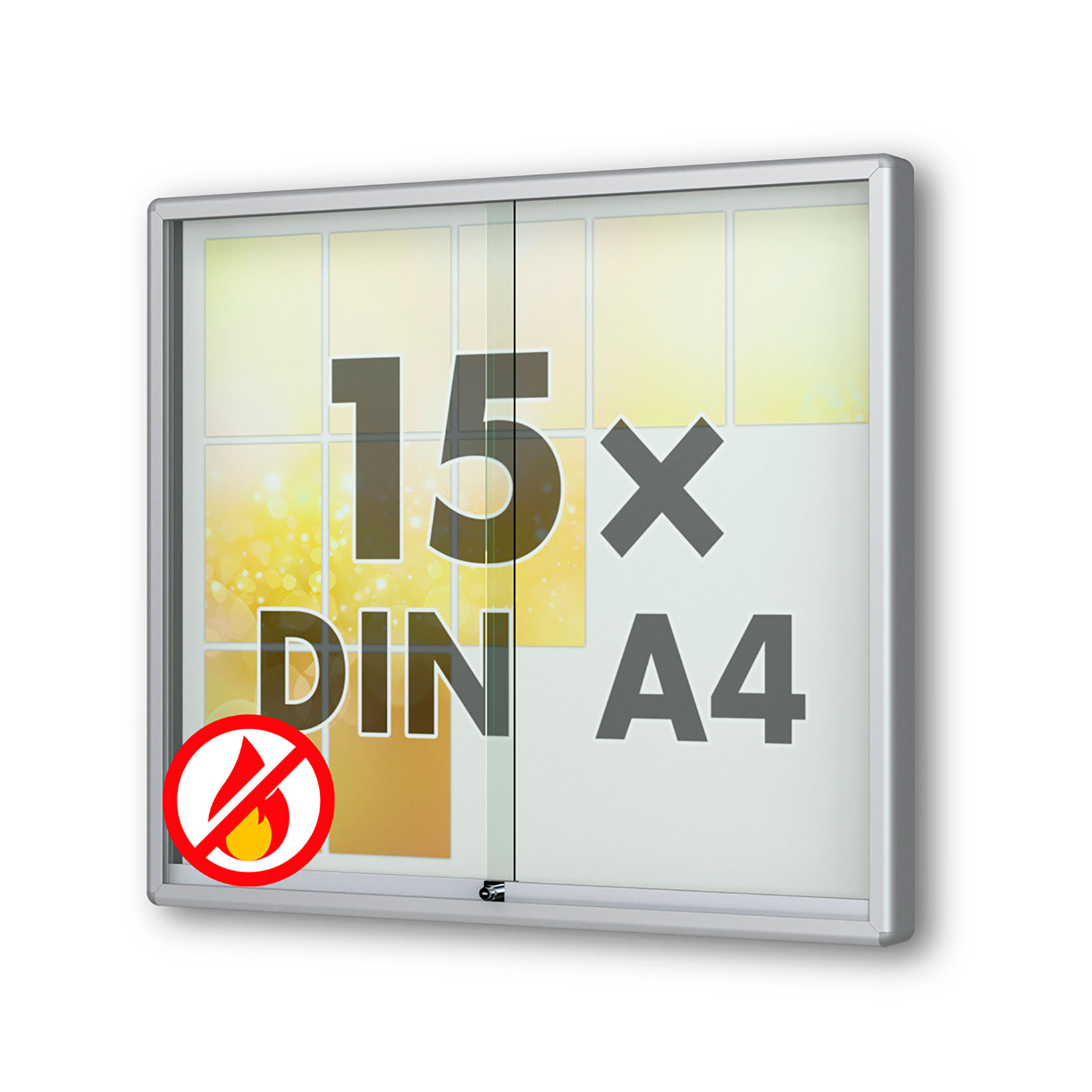 15 x DIN A4 Schaukasten Moveo - "die Schulvitrine" - 80 mm Bautiefe - mit Brandschutzklasse A1 - Rollengelagerte Schiebetüren✓ abschließbar✓ ESG-Sicherheitsglas✓